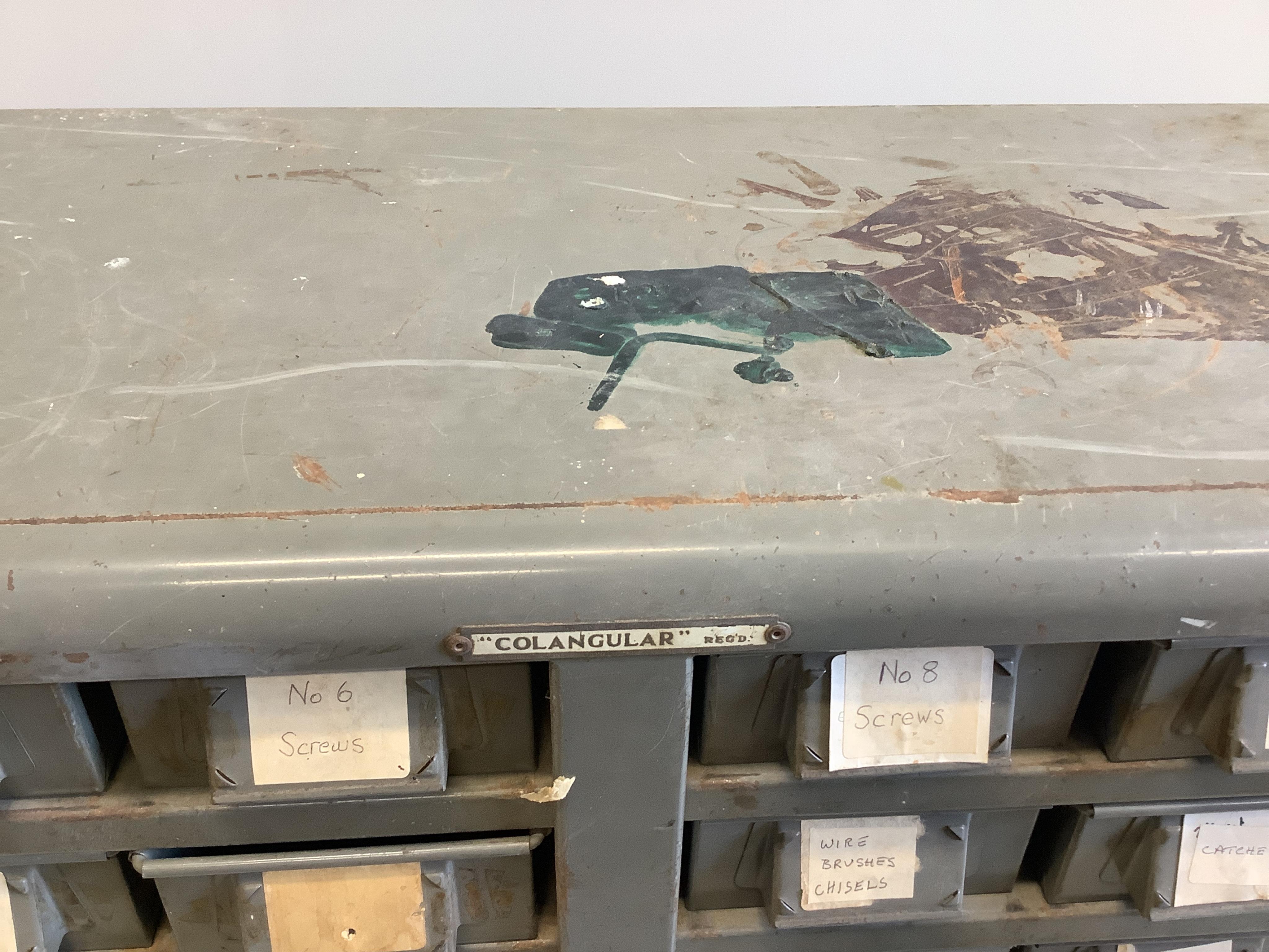 A mid century “Colangular” industrial drawer unit, width 96cm, depth 39cm, height 101cm. Condition - poor